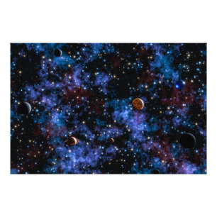 Farbige Galaxien, Sterne und Planeten in der Nacht Fotodruck