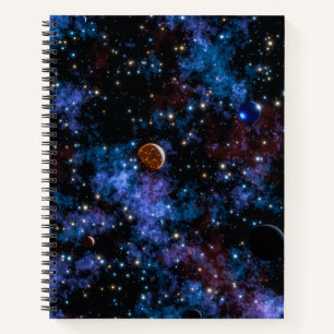 Farbige Galaxien, Sterne und Planeten in der Nacht Notizbuch