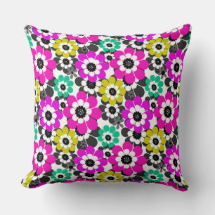 Farbige Gänseblümchen Blumen Rosa Gelb Grün Retro Kissen