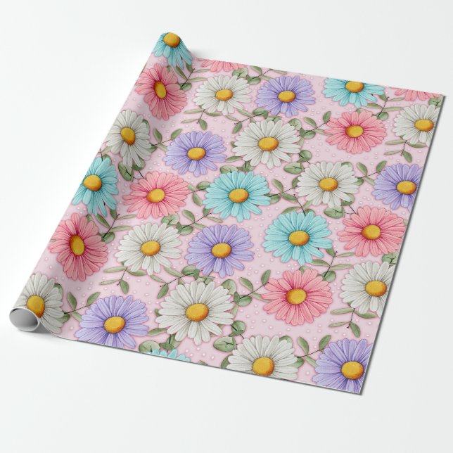 Farbige Gänseblümchen-Blumen Rosa  Geschenkpapier (Ungerollt)