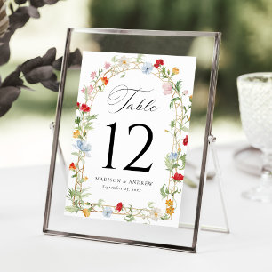 Farbige Garten-Blumen-Hochzeitstisch-Nummernkarte Einladung