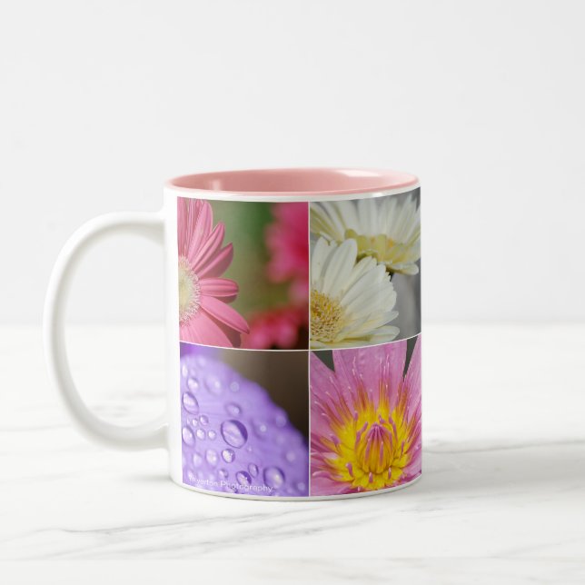 Farbige Gartenblumen und Blume Zweifarbige Tasse (Links)