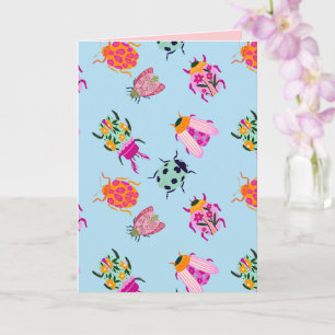 Farbige Gartenkäfer & Florale Botanische Umschläge Karte