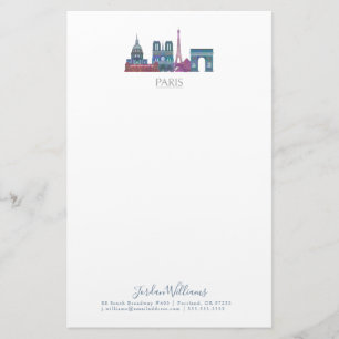 Farbige Gebäude Paris Skyline Briefpapier
