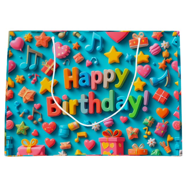 🎉 Farbige Geburtstags-Glow 🌈 Feierparty Große Geschenktüte (Vorderseite)