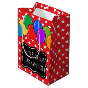Farbige Geburtstagsballons und Sterne personalisie Mittlere Geschenktüte