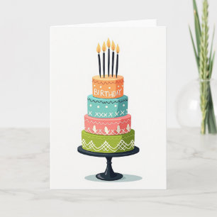 Farbige Geburtstagskarte mit Kuchen Karte