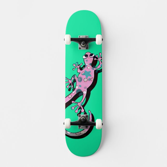 Farbige Gecko-Illustration | Süße minimale Eidechs Skateboard (Vorderseite)