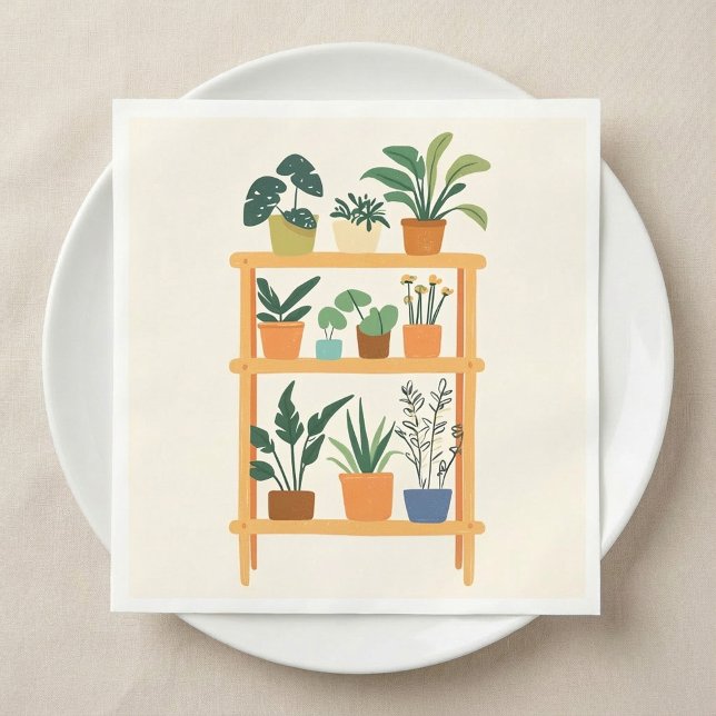 Farbige gegossene Hauspflanzen auf einem Rack Serviette (Colorful Potted Houseplants on a rack Napkins)