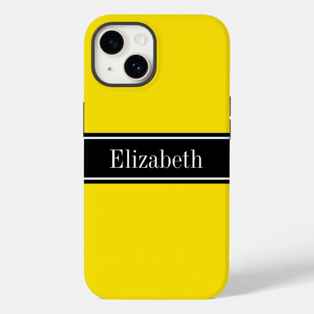 Farbige Gelb, schwarze Ribbon Name Monogram S Case-Mate iPhone Hülle (Rückseite)