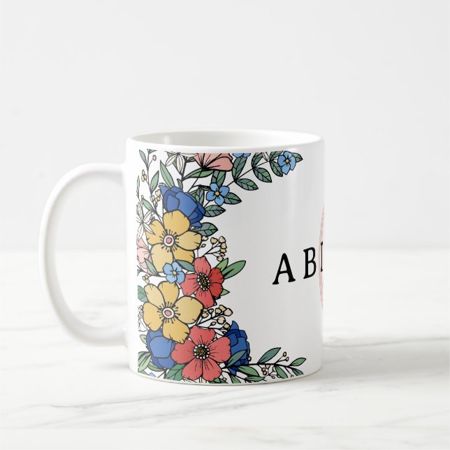 Farbige gelbe blaue Korallenblume Kaffeetasse (Links)