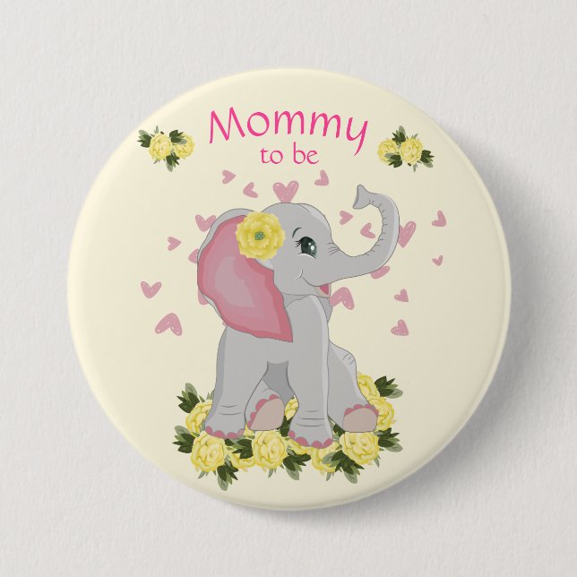 Farbige gelbe "Mommy to be" Babydusche Elefant Button (Vorderseite)