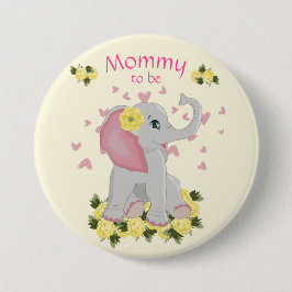 Farbige gelbe "Mommy to be" Babydusche Elefant Button