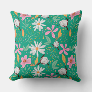 Farbige gemischte Blume Muster grün Hintergrund Kissen