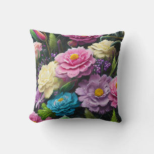 Farbige gemischte Blume, Retro Moderne Ringzeit T Kissen