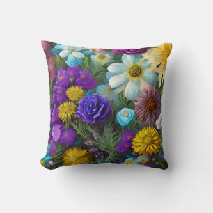 Farbige gemischte Blume, Retro Moderne Ringzeit T Kissen
