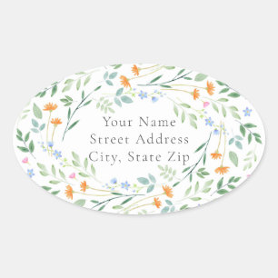 Farbige, gemischte Blumenrahmen Ovaler Aufkleber