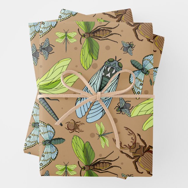 Farbige gemischte Bugs und Insekten Geschenkpapier Set (Beispiel)