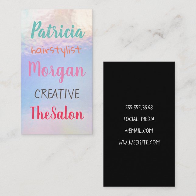 Farbige gemischte Schriftart | Pastellfolie Visitenkarte (Vorne/Hinten)
