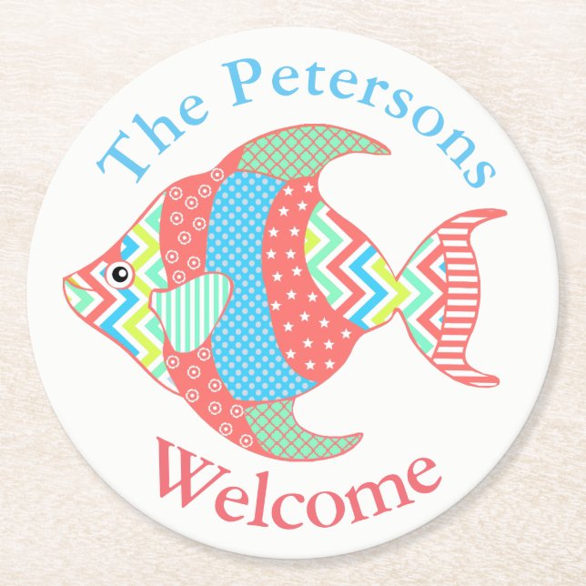 Farbige Gemusterte Fisch-Papier-Untersetzer Runder Pappuntersetzer (Vorderseite)