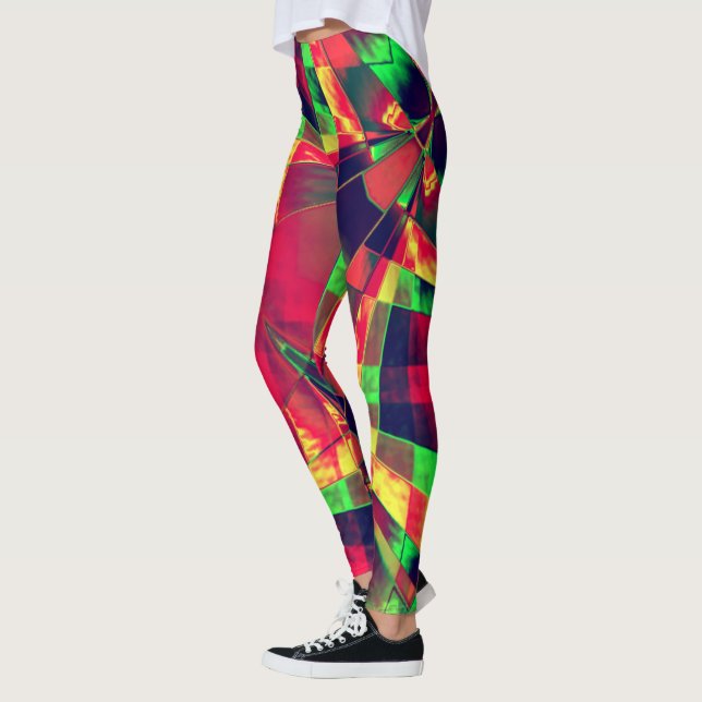 Farbige geneigte oder gestreckte Rechtecke, rot gr Leggings (Links)