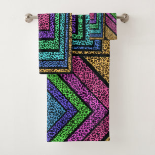 Farbige Geometrie des Regenbogens Leoparden Tierdr Badhandtuch Set