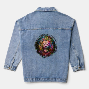 FARBIGE GEOMETRISCHE ABSTRAKTE MAJESTÄTISCHE LÖWEN JEANSJACKE