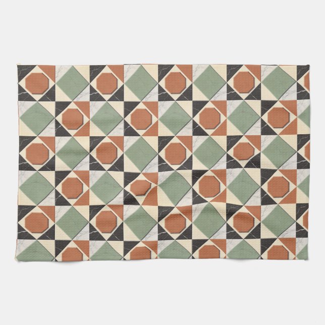 Farbige geometrische Collage mit Marmortexturen Geschirrtuch (Horizontal)