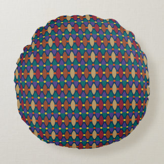Farbige geometrische Diamantgitter-Kunst in Türkis Rundes Kissen