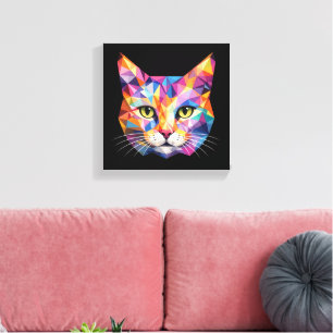 Farbige geometrische Katzen-Gesicht Low-Poly-Dreie Leinwanddruck