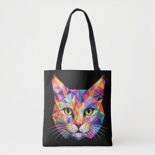 Farbige geometrische Katzen-Gesichts-Low-Poly-Drei (Vorderseite)