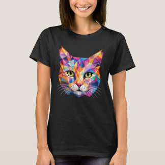 Farbige geometrische Katzen-Gesichts-Low-Poly-Drei T-Shirt