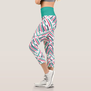 Farbige geometrische Linien Blau Pink Aquamarin Capri Leggings