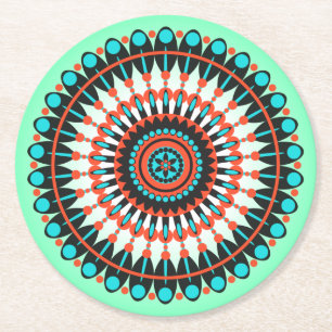 Farbige geometrische Mandala-Kunst-46456 Runder Pappuntersetzer