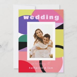 Farbige geometrische moderne 2-Foto-Hochzeit Einladung