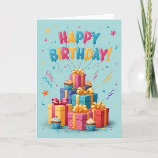 Farbige Geschenkstapel-Geburtstagskarte – Lustig & Karte