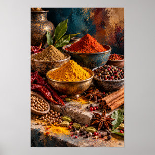 Farbige Gewürze und aromatische Kräuter – Rustikal Poster