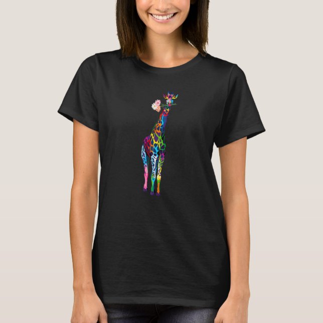 Farbige Giraffe Farbige Blume Giraffe T-Shirt (Vorderseite)