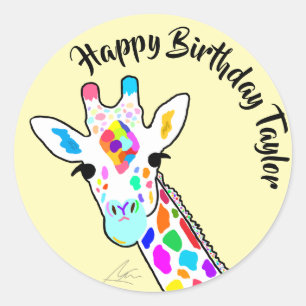 Farbige Giraffe Moderne Kunst Gelb Runder Aufkleber