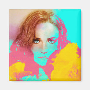 Farbige Girl Pop-Art Quadratischer Magnet - Intens