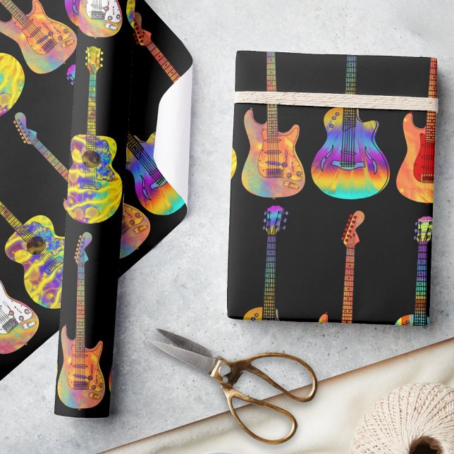 Farbige Gitarren Geschenkpapier (Colorful funky guitar pattern wrapping paper for guitarists musicians songwriters and music perform)