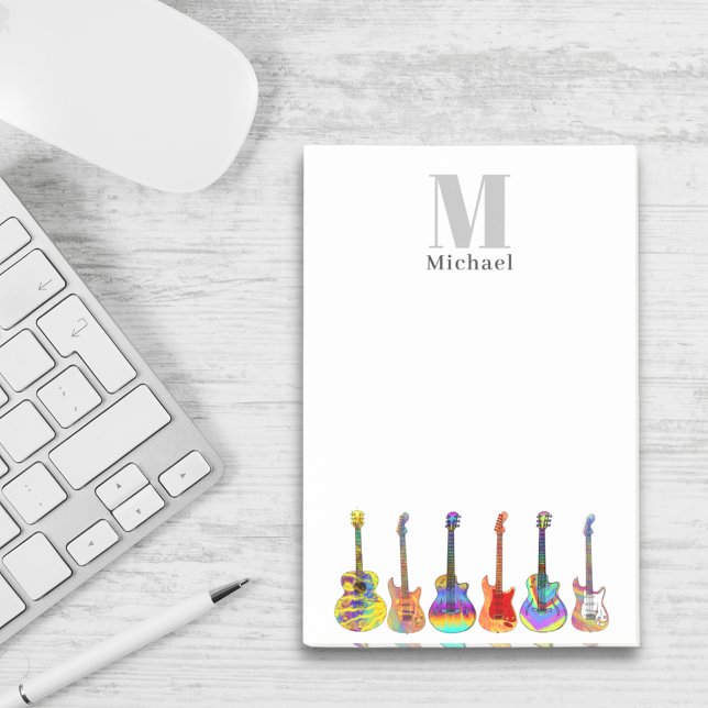 Farbige Gitarren-Monogram Post-it Klebezettel (Guitar teacher custom monogram postit notes)