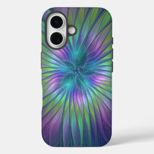 Farbige glänzende Fantasy-Blumen-Abstrakte Fraktal iPhone 16 Hülle