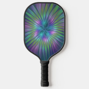 Farbige Glänzende Fantasy-Blumen-Abstrakte Fraktal Pickleball Schläger