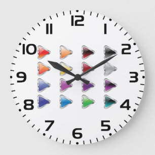 Farbige glänzende Metall-Play-Buttons Große Wanduhr