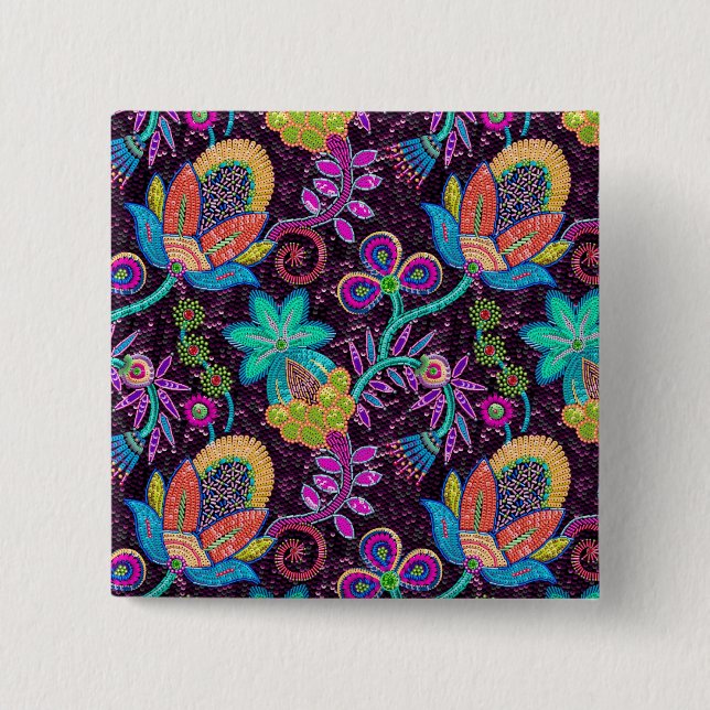 Farbige Glasperlen sehen wie Retro-Blumenmuster au Button (Vorderseite)