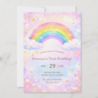 Farbige Glitter-Regenbogen-Mädchen-Geburtstagsfeie Einladung
