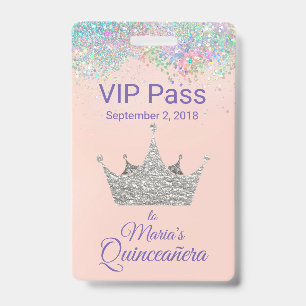 Farbige Glitter-Silberkrone Quinceañera VIP Ausweis