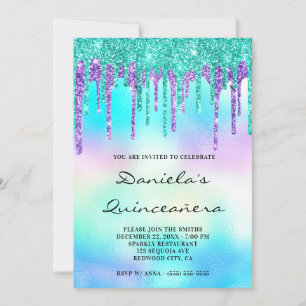 Farbige Glitter-Tropfen-Iris-Quinceañera Einladung