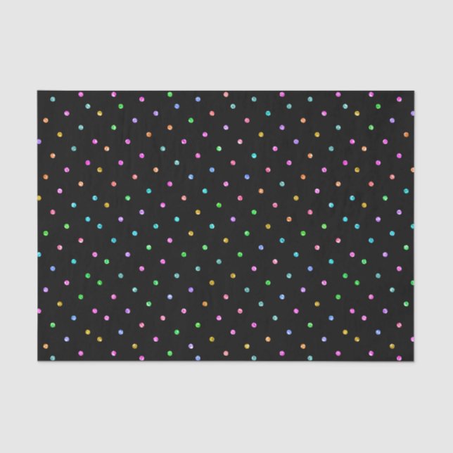 Farbige Glitzer Dots Muster auf schwarz Seidenpapier (Vorderseite)